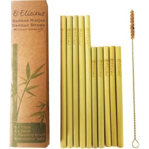 Elicious® - Bamboe Rietjes - Set van 10 - Duurzaam - Herbruikbaar - Met Borsteltje - Plasticvrij