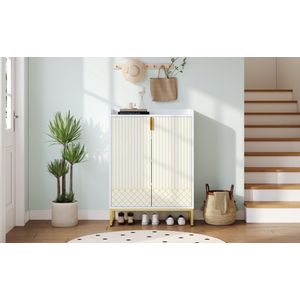 Merax - Witte Schoenenkast Met Gouden Poten En Deuren - Smalle Opbergkast Voor Schoenen - 75x37x105 Cm