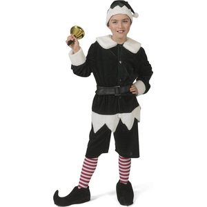 Funny Fashion - Kerst & Oud & Nieuw Kostuum - Noordpool Kerstelf Hulpje Van De Kerstman - Jongen - Groen, Wit / Beige - Maat 116 - Kerst - Verkleedkleding