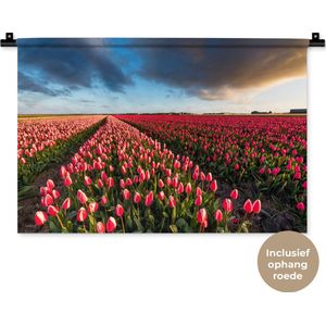 Wandkleed Landschappen Nederland - Kleurrijke tulpen in Nederlands landschap Wandkleed katoen 60x40 cm - Wandtapijt met foto