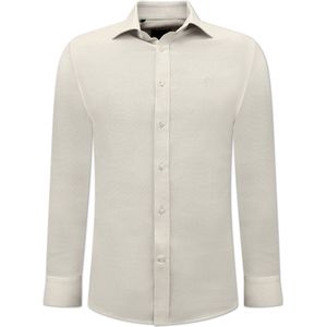 Oxford Effen Blouse Heren - Slim Fit Stretch - Beige