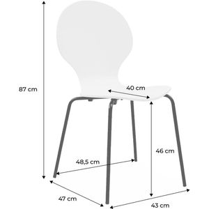sweeek - Set van 4 retro stapelstoelen, hevea hout en multiplex, stalen poten, naomi, 43x48x87cm