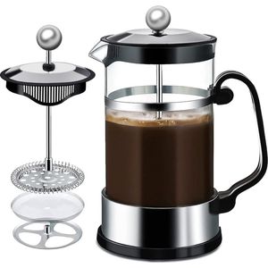 French Press Koffiezetapparaat met roestvrijstalen filter, 1000 ml, French Coffee Press, koffiepers, koffiekan, cafetière, koffiebereider, koffiepers van glas (zwart)