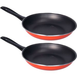 Set van 2x stuks aluminium professionele rode koekenpan Merida met anti-aanbak laag 28 cm - Hapjespannen