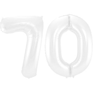 Folieballon 70 jaar metallic wit 86cm