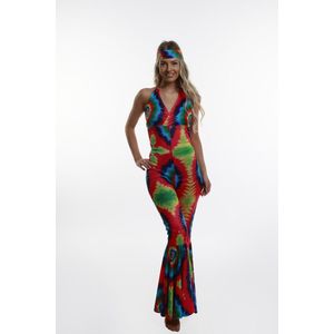 Karnival Costumes Jumpsuit Tye Dye Foute Party Neon Carnavalskleding Dames Hippie 60's 70's Carnaval Retro - Polyester - Maat S - Jumpsuit met vastgenaaide riem, let op: Hoofdband niet inbegrepen