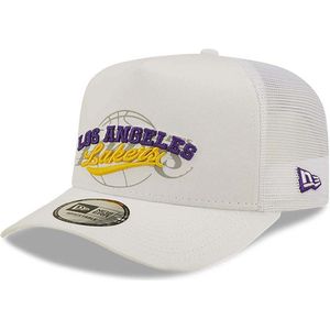 LA Lakers Logo Overlay White A-Frame Trucker Cap