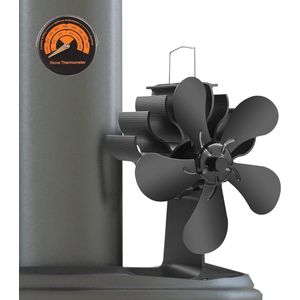 5 Blades Warmtelucht Circulatie Ventilator - Niet-Elektrisch en Stille Motor voor Hout- en Gaskachels met Magnetische Thermometer