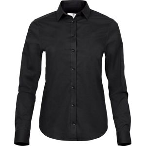 Tee Jays Dames/dames Stretch Luxe Lange Mouwen Popeline Shirt (Zwart)