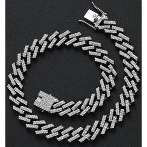 Iced Out Chain - Bust Down Heren Ketting met Diamantjes (Zirkonia) - 50cm - Zilver kleurig - Kettingen Mannen - Cadeau voor Man - Mannen Cadeautjes