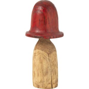 J-Line decoratie Paddenstoel Stolp - hout - rood/naturel - extra large