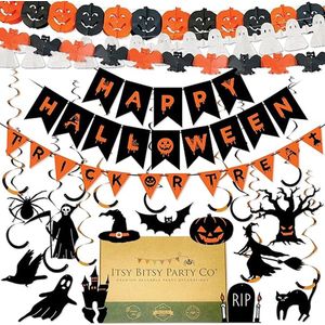 Halloween Decoratie Binnen - Herbruikbaar - Halloween Decoratie Raam - Halloween Slinger - Vrolijk Halloween Banner - Trick or Treat Bord - Hangende Halloween Versieringen