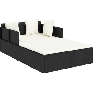 vidaXL - Ligbed - met - kussens - 182x118x63 - cm - poly - rattan - zwart