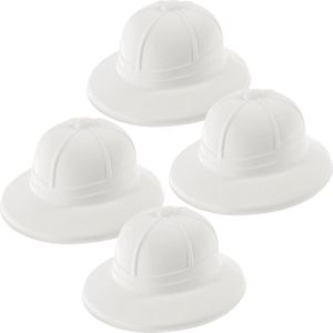 4x stuks tropenhelm wit van plastic - Safari hoed - Verkleedhoed voor volwassenen - Carnaval