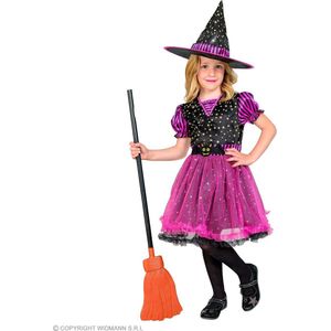 Widmann - Heks & Spider Lady & Voodoo & Duistere Religie Kostuum - Roze Heks Sterre Van Heksenpan - Meisje - Roze - Maat 116 - Halloween - Verkleedkleding