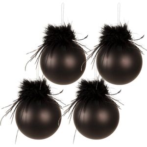 Clayre & Eef Kerstbal Set van 4 Ø 8 cm Zwart Glas Kerstboomversiering