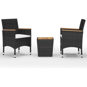 vidaXL Bistroset - 3-delig - Zwart - Poly Rattan Bistroset - Tuinset - Buitendecor - Patio Meubels - Acacia Houten Tafel