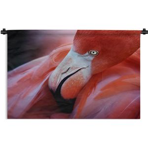 Wandkleed Flamingo  - Close-up van een flamingo Wandkleed katoen 60x40 cm - Wandtapijt met foto
