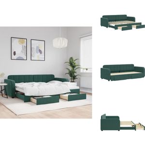 vidaXL Slaapbank - Slaapbanken - Slaap Bank - Slaapbank Met Onderschuifbed - Slaapbank onderschuifbed en lades 80x200 cm fluweel donkergroen