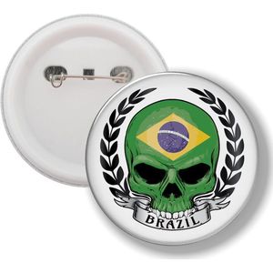 Button Met Speld - Schedel Vlag Brazilië