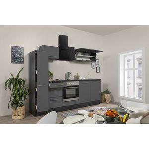 Goedkope keuken 240  cm - complete keuken met apparatuur Amanda  - Eiken/Grijs - soft close - keramische kookplaat  - afzuigkap - oven  - spoelbak