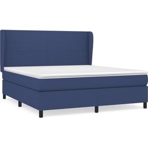 vidaXL - Boxspring - met - matras - stof - blauw - 180x200 - cm