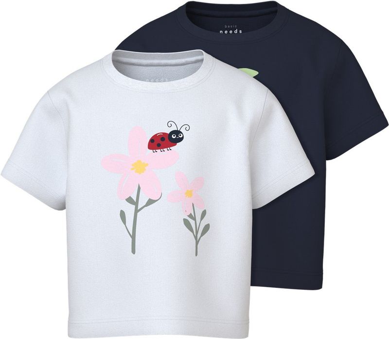 NAME IT NMFVILINSE 2P SS NREG SHORT TOP Meisjes T-shirt - Navy Blazer Bright White
