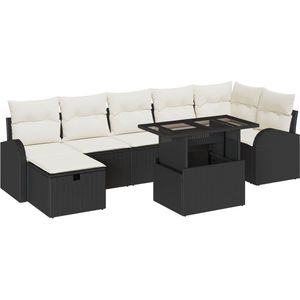 vidaXL - 8-delige - Tuin - Sofa - Set - met - Kussens - Zwart - Poly - Rattan