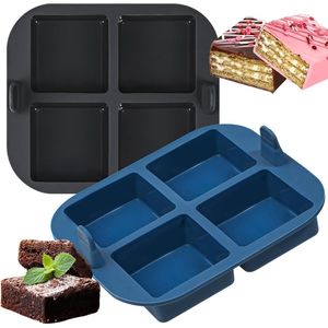 Brownie bakvorm siliconen mal heteluchtfriteuse 2 stuks siliconen cakevorm brownievorm voor muffincake (blauw, grijs)