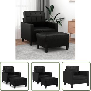 The Living Store Fauteuil met voetenbank 60 cm kunstleer zwart - Fauteuil - Zwarte Fauteuil - Lounge Fauteuil - Relaxfauteuil - Kunstleder Fauteuil