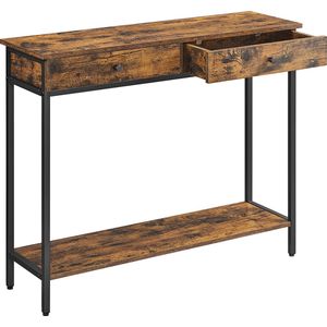 consoletafel - Dressior of entreetafel -console tafel met 2 laden - stalen frame - ndustriële stijl - rustiek bruin en zwart - 100 x 30 x 80 cm