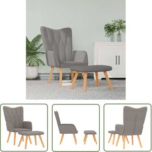 The Living Store Relaxstoel met voetenbank stof taupe - Relaxfauteuil - Lounge Stoel - Fauteuils - Tuinstoel - Buitenstoel