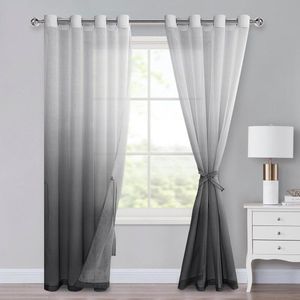 Ombre-gordijnen met oogjes kleurverloop voile pure gradiëntgordijnen set van 2 voor slaapkamer en woonkamer lusgordijnen met striksluitingen 225 x 140 cm (h x b) grijs