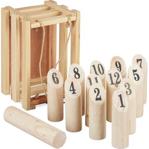 Relaxdays kubb met houten kist - met cijfers - blokkenspel - outdoor - familiespel