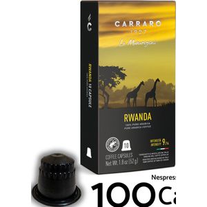 Caffe Carraro 1927 - Rwanda Single Origin Koffie capsules - 100x Koffiecups (Nespresso® Compatibel) - Espresso en Lungo - Intensiteit 9/14 - Made in Italy - Voor Nespresso Inissia, Citiz, Essenza, Pixie, Creatista ...