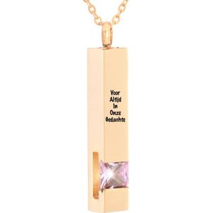 Luxe Ashanger | Met Ketting En Gravering | Voor Altijd In Onze Gedachte | Assieraad | Rosegoud Met Roze Steen | As Ketting | Gedenksieraad | Urn | Incl. As vuller