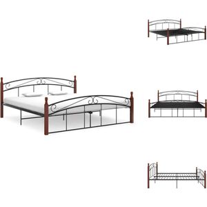 vidaXL Metalen Bedframe - Zwart en Donkerhout - 210 x 187 x 90 cm - Montage Vereist - Bed