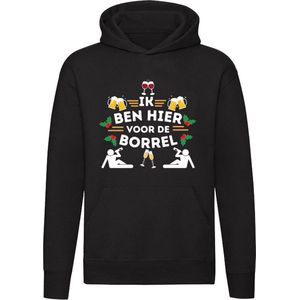 Ik ben hier voor de borrel Hoodie - kerst - feest - bier - wijn - drank - alcohol - kerstmis - grappig - unisex - trui - sweater - capuchon