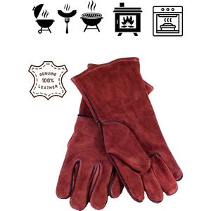 iBright leren Ovenwanten - BBQ Handschoenen - BBQ Accessoires - Hittebestendig - Oven - Houtkachel - 2 stuks - Licht Bruin / Cognac - Gevoerd
