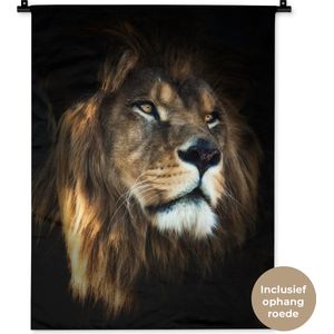 Wandkleed Dieren op een zwarte achtergrond - Leeuw op zwarte achtergrond Wandkleed katoen 60x80 cm - Wandtapijt met foto