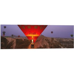 WallClassics - Vlag - Luchtballonnen bij Bergen - 90x30 cm Foto op Polyester Vlag
