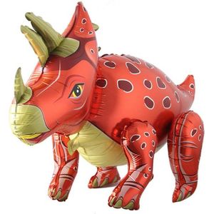 Dino ballon - Rood - 4D - 90x55cm - Ballonnen - T-rex - Dino feest - Thema feest - Verjaardag - Helium ballon - dinosaurus ballon - Folie ballon - Leeg - Dino Thema - Triceratops