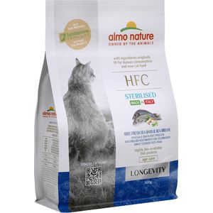 Almo Nature - Kat HFC Longevity Sterilized brokken voor oudere gecastreerde / gesteriliseerde katten - zeebaars en zeebrasem of varkensvlees - 1,2kg, 300gr - Varkensvlees, Gewicht: 300g