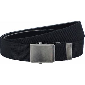 Landley Unisex Canvas Riem met Metalen Schuifgesp - Stretch - Koppelriem - Dames / Heren - Zwart - Lengte totaal 140 cm / Riemmaat 125