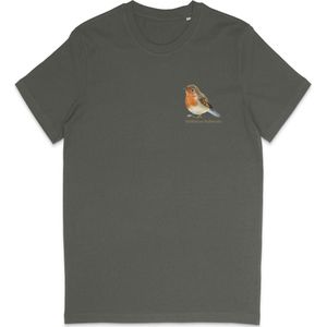 T Shirt Heren Print - T Shirt Dames Opdruk - Roodborstje - Vogelaar - Khaki Groen - XL