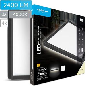 Modee Plafondlamp LED - 29.3cm - 18W - Plafonnière - Neutraal Wit Licht - Vierkant - Zwart - 4 Stuks