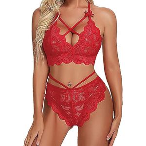 Lingerie set voor dames - Flirtterig V-hals kant push-up beha en slipje - Sexy babydoll lingerie met kant - Geen. NO.