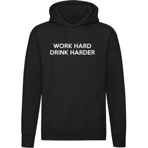 Work Hard Drink Harder | Unisex | Trui | Sweater | Hoodie | Capuchon | Zwart | Werk Hard Drink Harder | Drank | Alcohol | Vakantie | Borrel | Bar | Kroeg | Feest | Festival