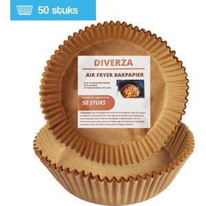 DIVERZA Airfryer Bakpapier 50 stuks – 16cm – Heteluchtfriteuse Wegwerpbakjes – Geschikt voor Airfryer – Wegwerppapier 50 stuks – Bakpapier rond – Airfryer accessoires