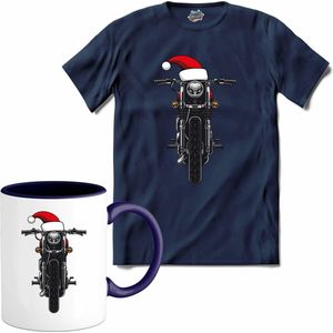Kerst motor - T-Shirt met mok - Heren - Navy Blue - Maat L